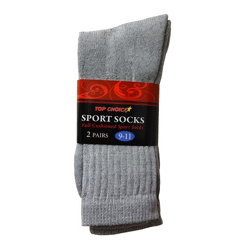 crew socks 2pk 9-11 gray -- 12 per box