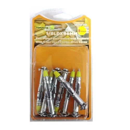 wall anchors 8pc zinc- pltd steel hollow -- 12 per box