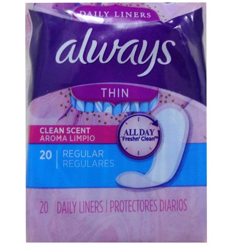 always thin panty liners reg 20ct -- 24 per case