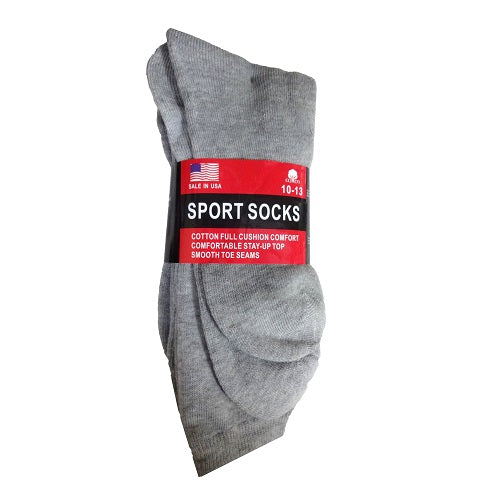 sport socks 2pk 10-13 grey -- 6 per box