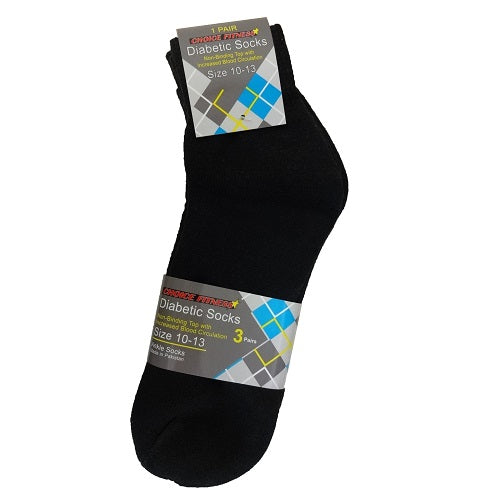 diabetic ankle socks 10-13 black -- 12 per box