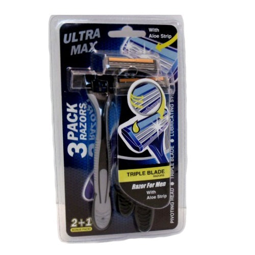 ultra max razor trpl blade 3pk w- aloe -- 48 per box