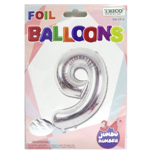 balloons foil 34in silver 9 -- 10 per case