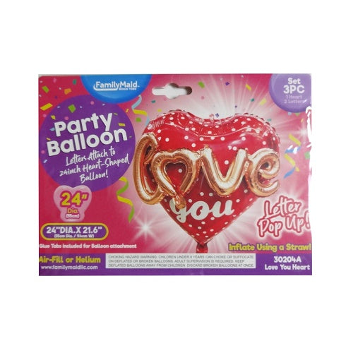 balloons foil 24in 3d love you 3pc -- 12 per box
