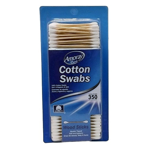amoray care cotton swabs 350ct wood stic -- 48 per case
