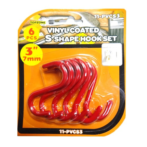 s hooks set 6pk 3in red vinyl coated -- 24 per box