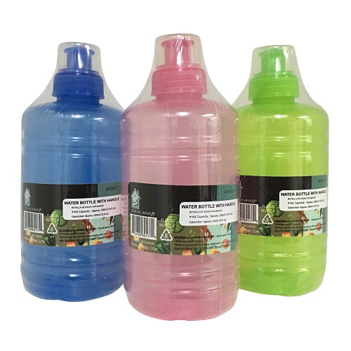water bottle w- handle 500ml asst clrs -- 36 per case