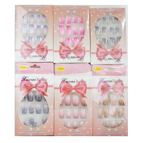 nails pre- glued 12ct w- glitter asst clrs -- 12 per box