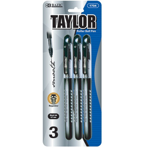 taylor roller ball pens 3pk black .7mm -- 24 per box