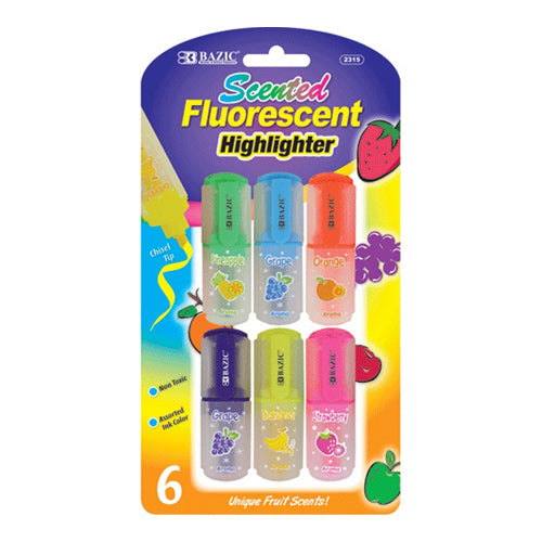 highlighters 6pc fruit scent fluorescent -- 24 per box