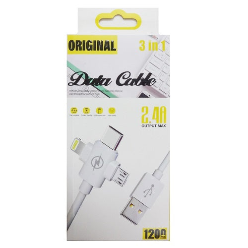 data cable 3 in 1 2.4a -- 12 per box